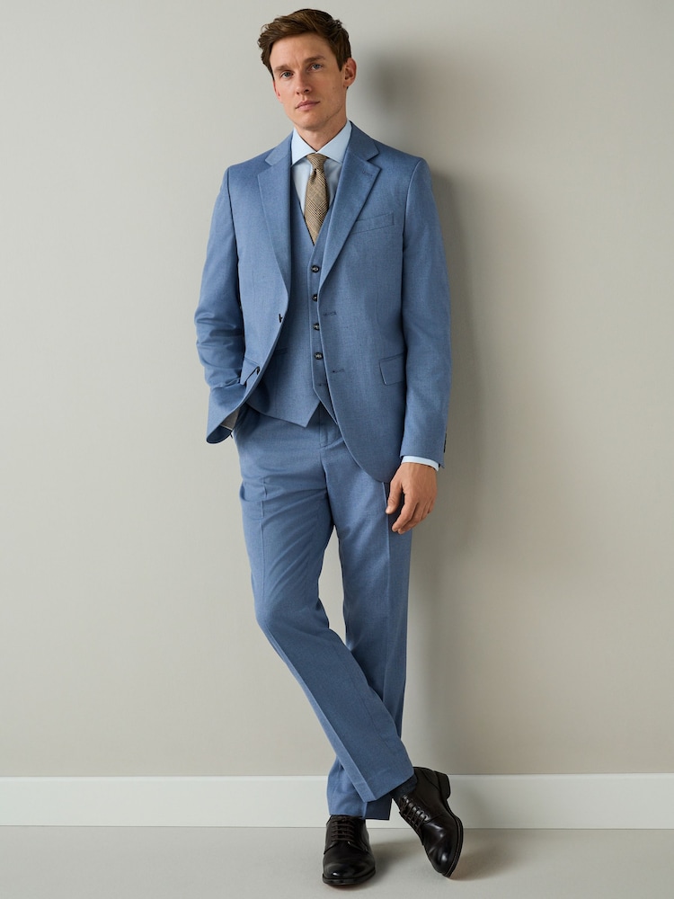 Chambray Blue Slim Fit Textured Suit Jacket - Image 2 of 10