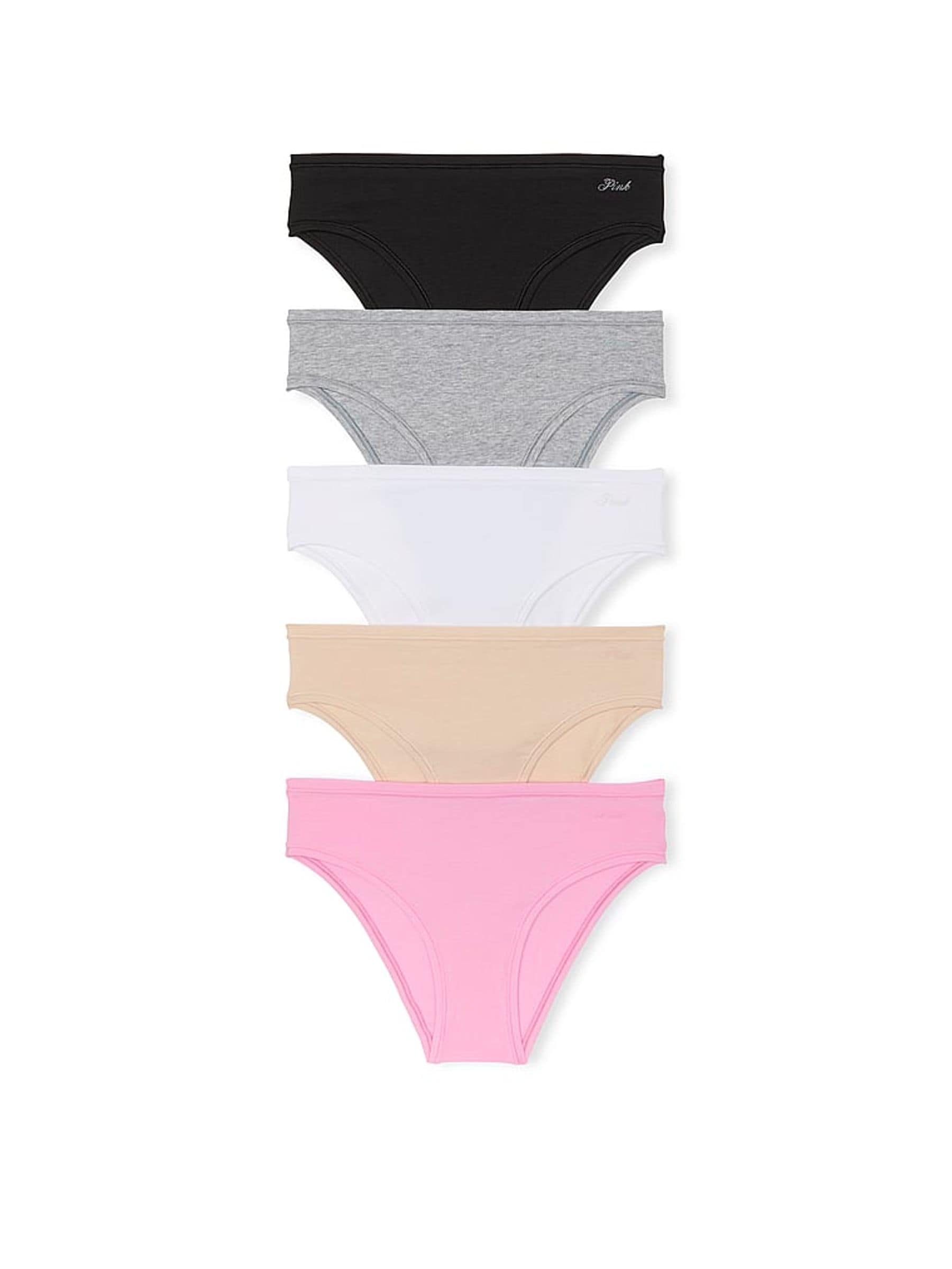 Victoria's Secret PINK Black/Grey/White/Nude/Pink Cheeky 5 Pack Cotton Knickers