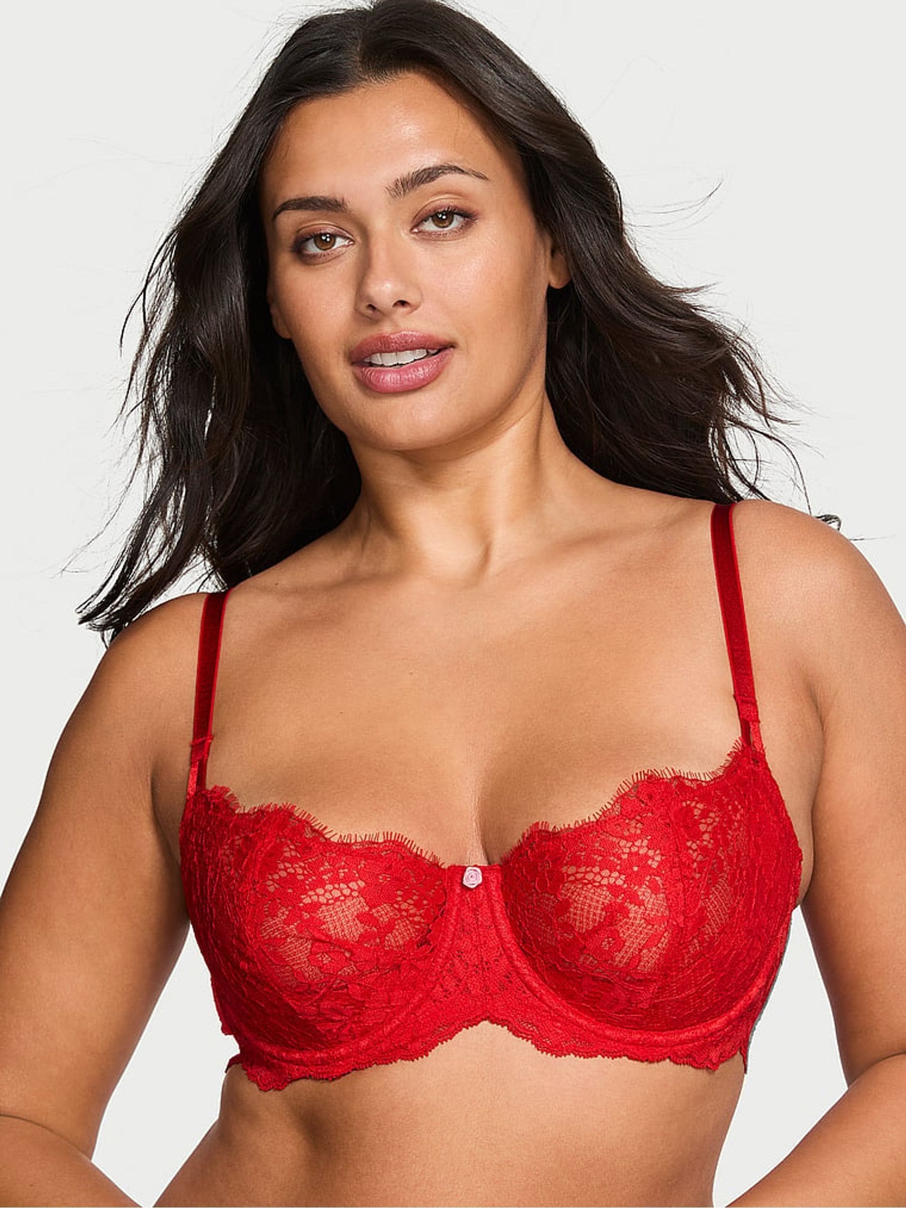 Victoria's Secret Bright Vermillion Red Unlined Balcony Lace Bra