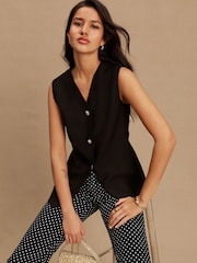 Black Crew Neck Waistcoat with Button Detail - Image 1 of 8