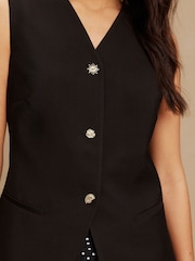 Black Crew Neck Waistcoat with Button Detail - Image 5 of 8