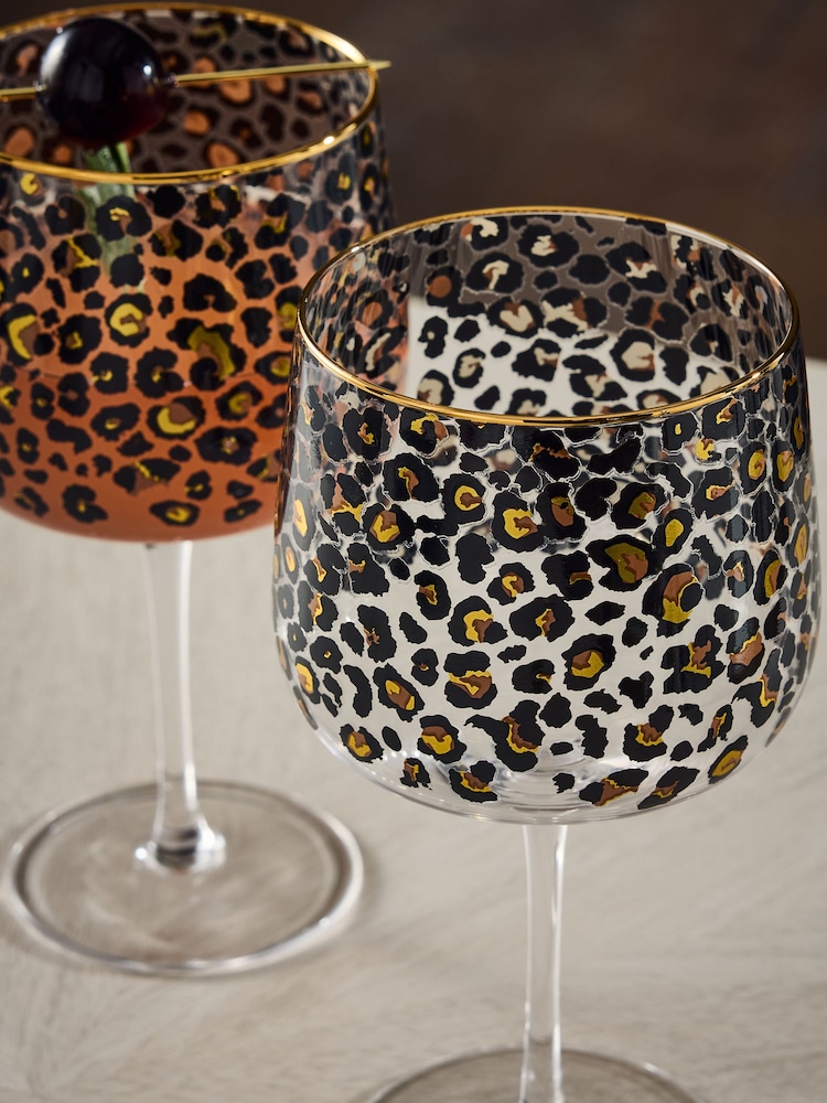 Set of 2 Black Leopard Print Gin Glasses - Image 2 of 3