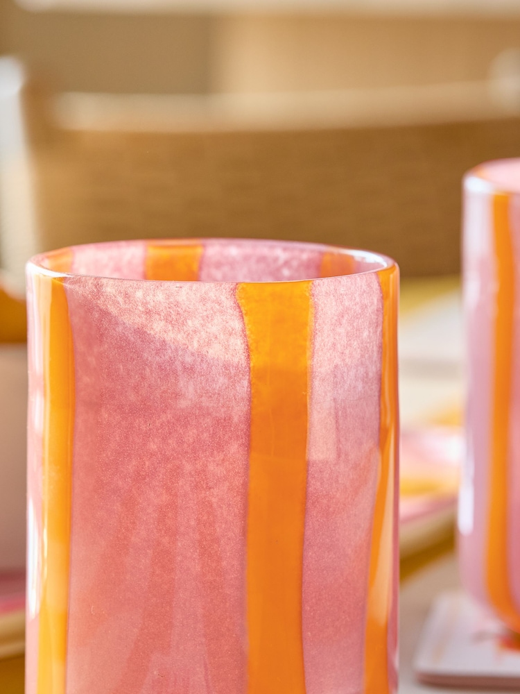 Set of 2 Pink Yellow Tumbler Glasses - Image 2 of 3