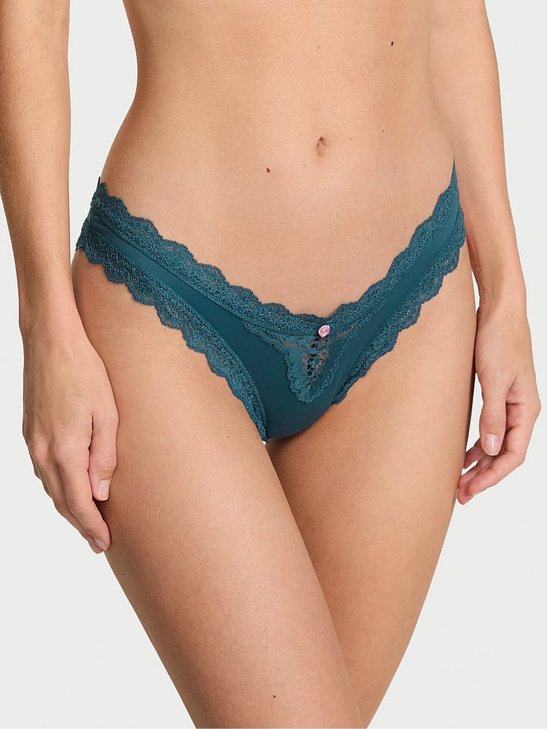 Buy Victoria's Secret Teal Haze Blue Lace Trim Brazilian Knickers