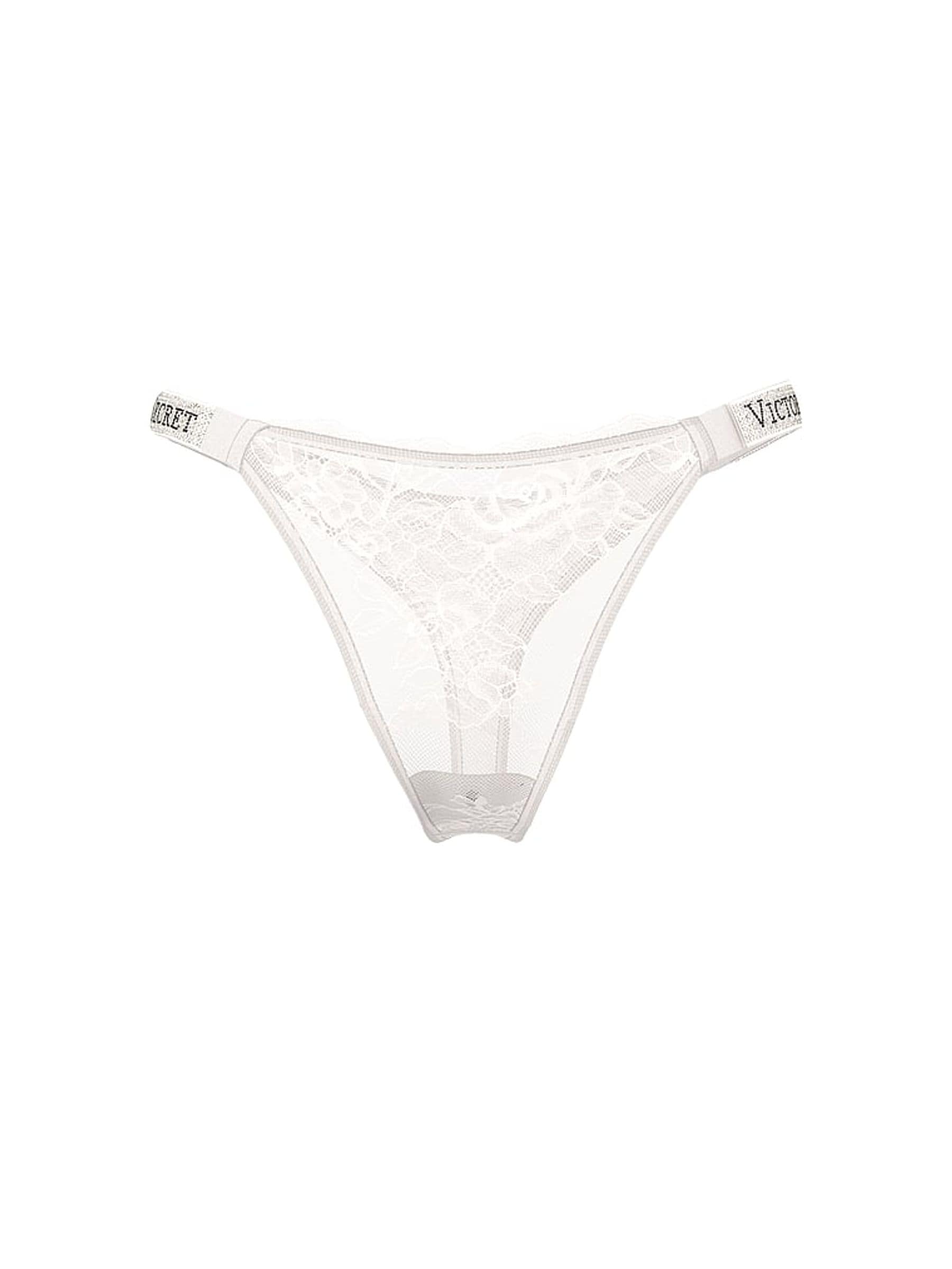 Victoria's Secret Coconut White Thong Shine Strap Lace Knickers