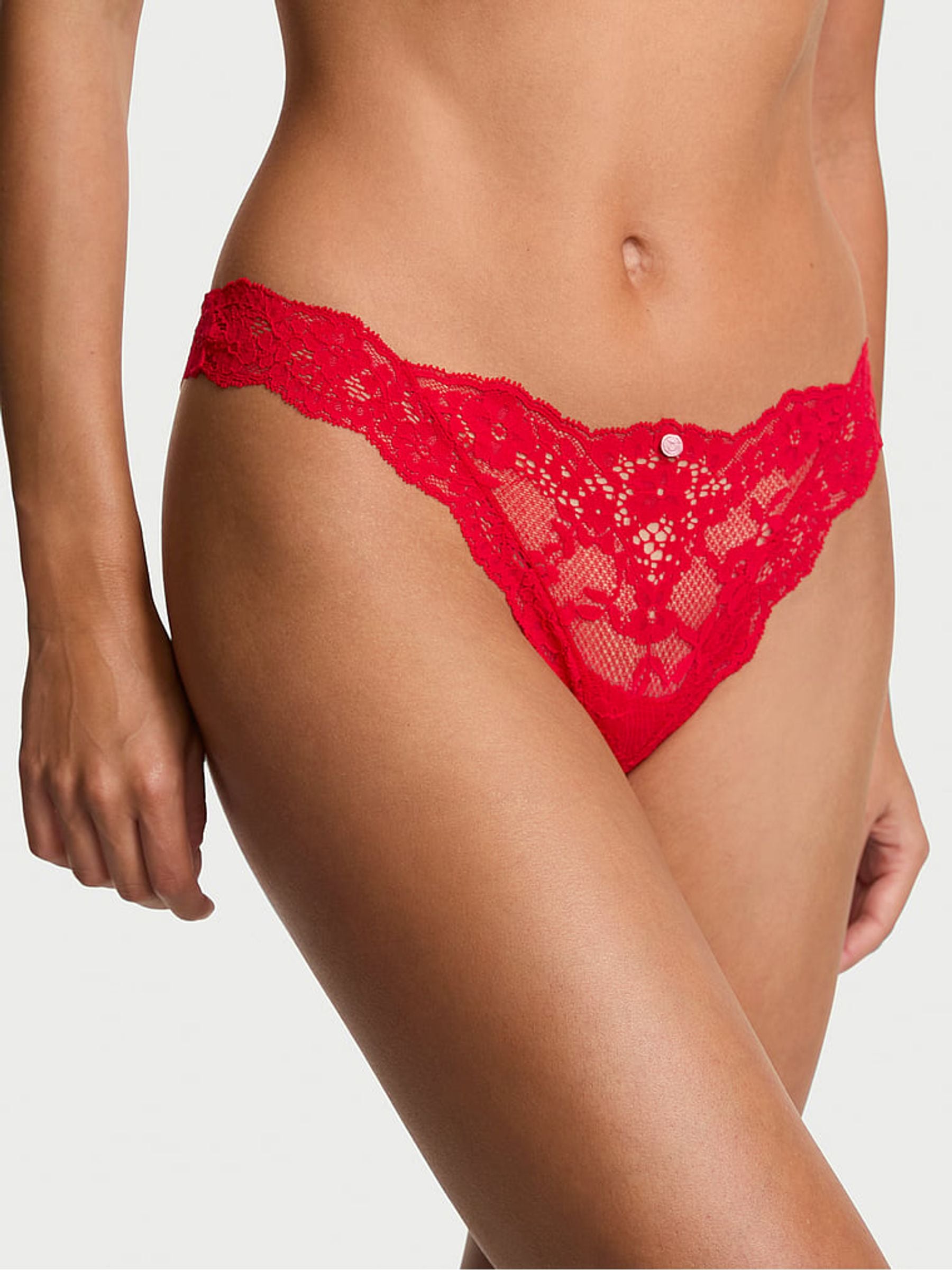 Victoria's Secret Bright Vermillion Red Thong Lace Knickers
