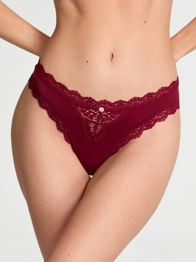 Victoria's Secret Sangria Red Lace Trim Thong Knickers - Image 1 of 2 Victoria's Secret Sangria Red Lace Trim Thong Knickers - Image 1 of 2