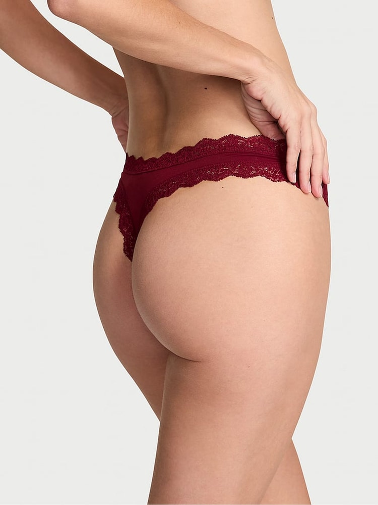 Victoria's Secret Sangria Red Lace Trim Thong Knickers - Image 2 of 2 Victoria's Secret Sangria Red Lace Trim Thong Knickers - Image 2 of 2