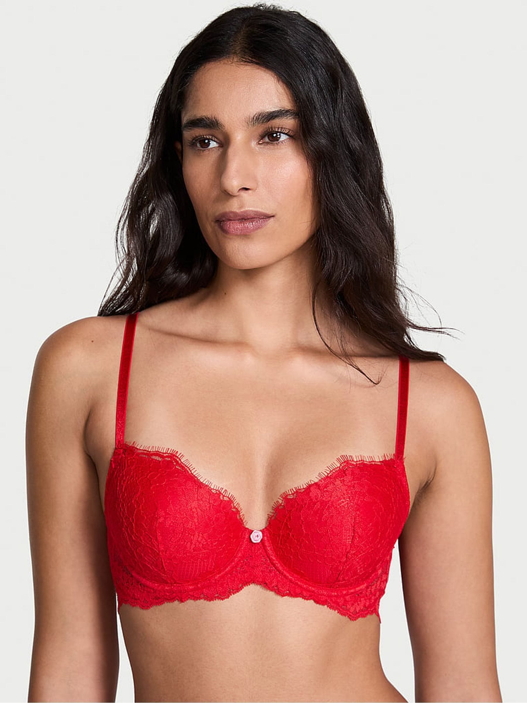Victoria's Secret Bright Vermillion Red Lightly Lined Demi Lace Bra