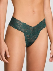 Victoria's Secret PINK Deep Forest Green Thong Floral Lace Knickers - Image 1 of 2
