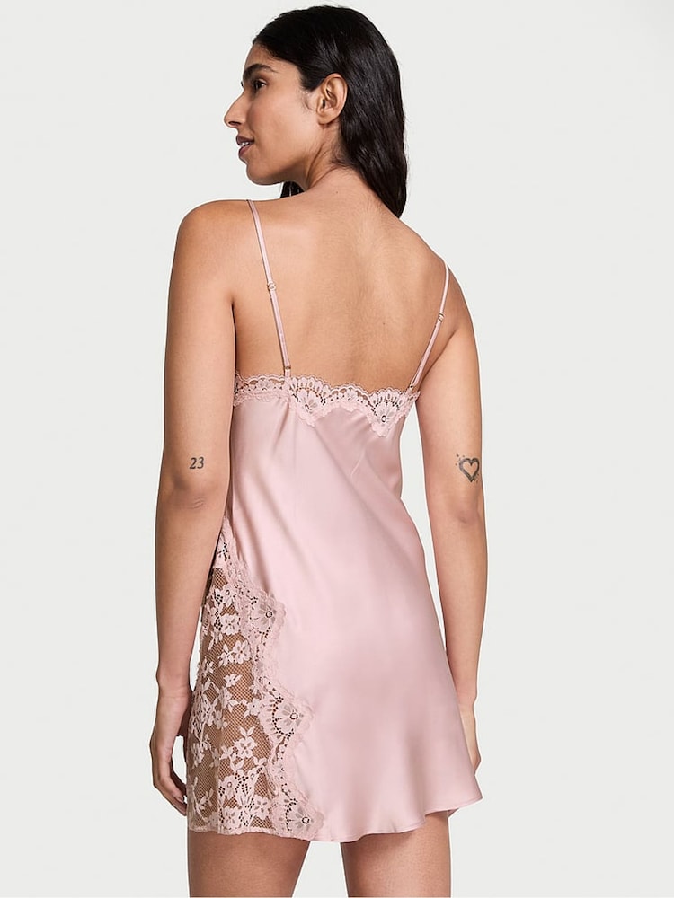 Victoria's Secret Bare All Pink Mini Lace & Satin Slip - Image 2 of 2 Victoria's Secret Bare All Pink Mini Lace & Satin Slip - Image 2 of 2