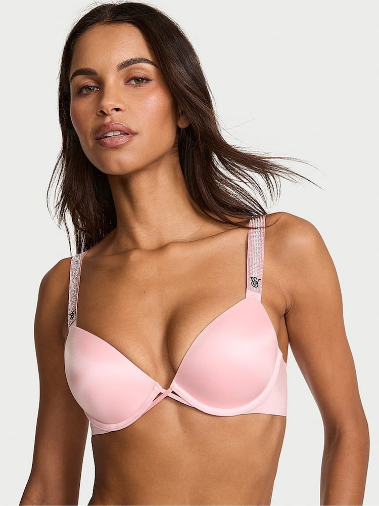 Victoria's Secret Pretty Blossom Pink Monogram Push Up Shine Strap Bra - Image 1 of 3