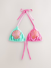 Never Fully Dressed Pink Blue Shell Beaded High Shine Triangle Bikini Top - Image 5 of 8