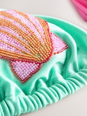 Never Fully Dressed Pink Blue Shell Beaded High Shine Triangle Bikini Top - Image 6 of 8