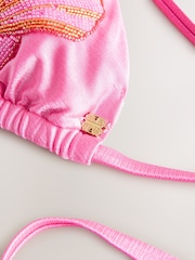 Never Fully Dressed Pink Blue Shell Beaded High Shine Triangle Bikini Top - Image 8 of 8