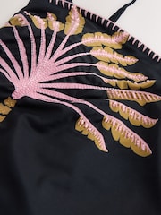 Never Fully Dressed Black Palm Embroidered Bandeau Tummy Control Swimsuit - Image 6 of 7