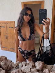 Never Fully Dressed Black Palm Embroidery High Apex Triangle Bikini Top - Image 4 of 8