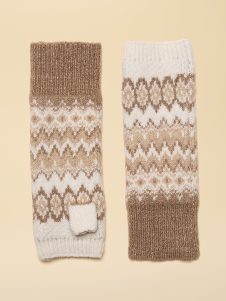 Joules Kara Neutral Fingerless Fairisle Glove - Image 1 of 3