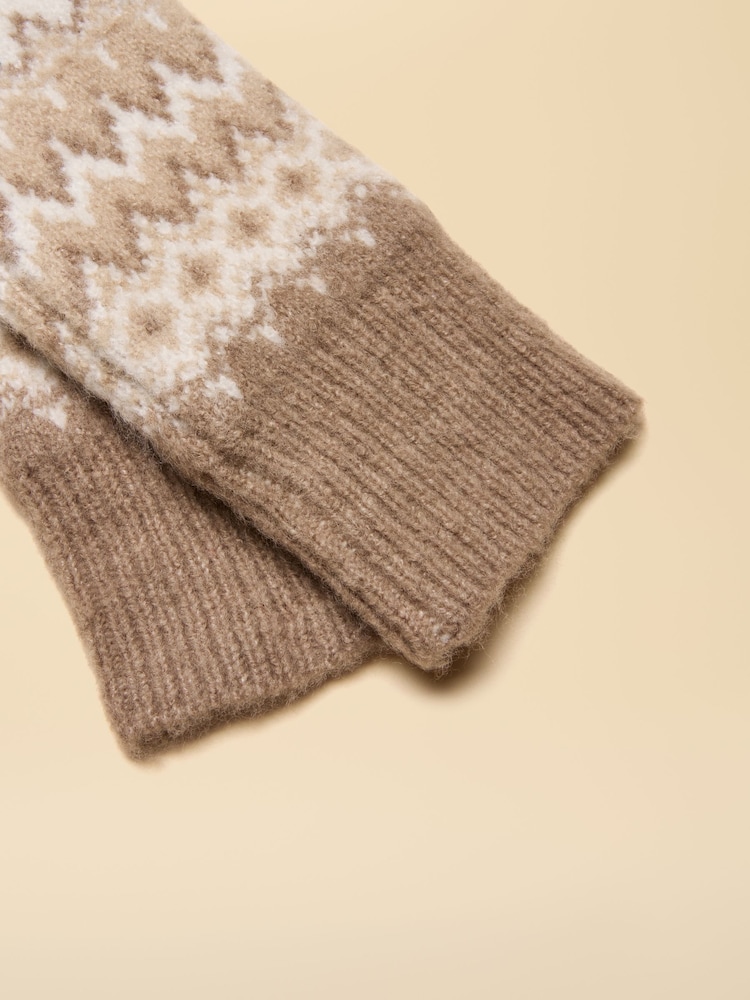 Joules Kara Neutral Fingerless Fairisle Glove - Image 2 of 3