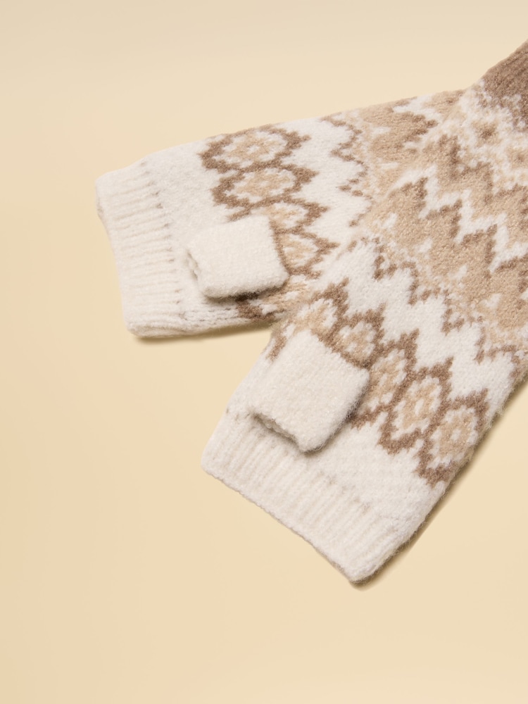 Joules Kara Neutral Fingerless Fairisle Glove - Image 3 of 3