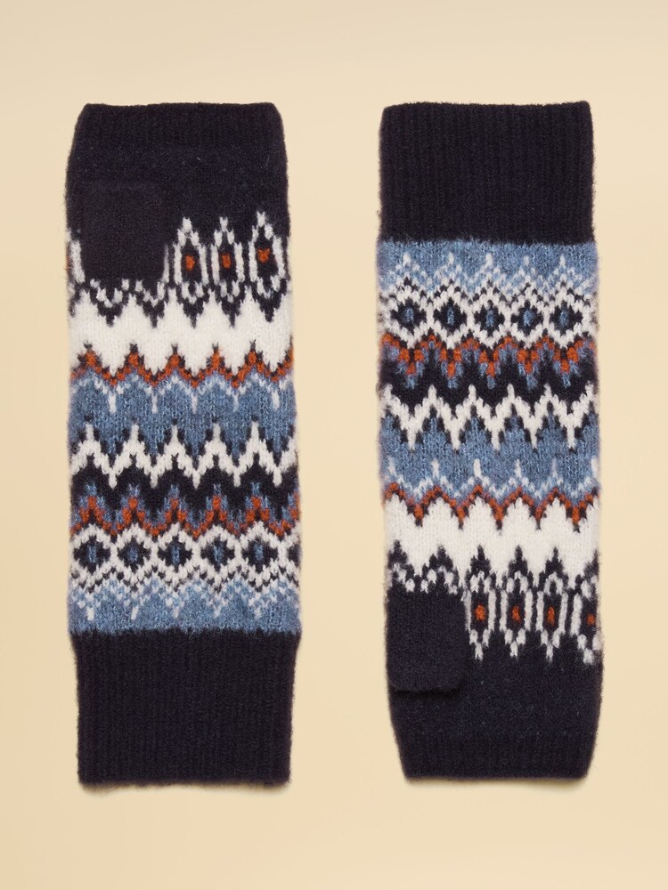 Joules Kara Navy Fingerless Fairisle Glove - Image 2 of 3