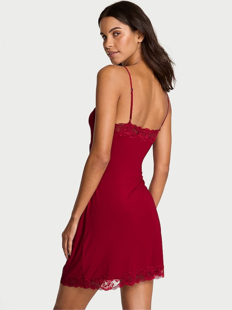 Victoria's Secret Red Lacquer Mini Modal Lace Slip - Image 2 of 2 Victoria's Secret Red Lacquer Mini Modal Lace Slip - Image 2 of 2
