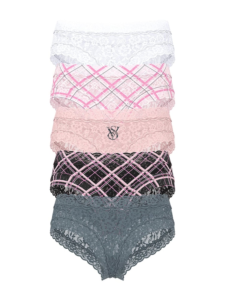 Victoria's Secret White/Pink/Black/Grey Cheeky Knickers 5 Pack - Image 1 of 1 Victoria's Secret White/Pink/Black/Grey Cheeky Knickers 5 Pack - Image 1 of 1