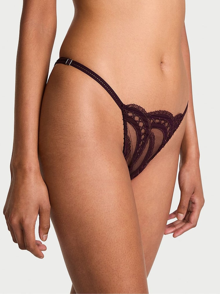 Victoria's Secret Winter Wine Red Bikini Lace Embroidery Open Back Knickers - Image 1 of 5