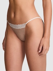 Victoria's Secret PINK Praline Nude Bikini Cotton Heather Lace Trim Knickers - Image 1 of 3