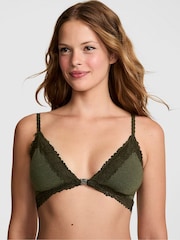 Victoria's Secret PINK Forest Green Front Close Cotton Heather Lace Trim Bra - Image 1 of 2
