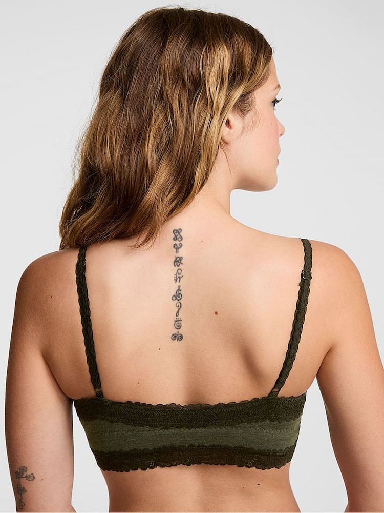 Victoria's Secret PINK Forest Green Front Close Cotton Heather Lace Trim Bra - Image 2 of 2 Victoria's Secret PINK Forest Green Front Close Cotton Heather Lace Trim Bra - Image 2 of 2