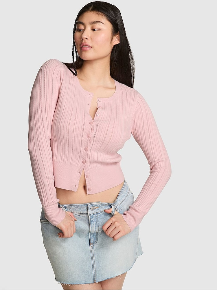 Victoria's Secret PINK Dollhouse Pink Ribbed Cardigan - Image 1 of 2