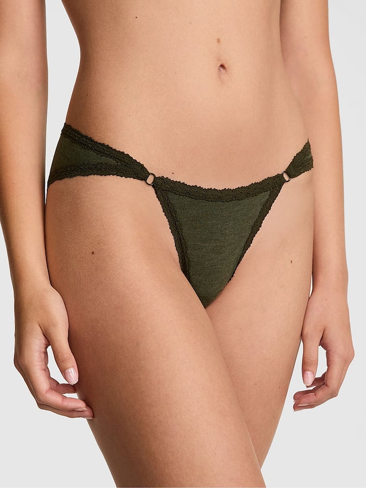 Victoria's Secret PINK Forest Green Cheeky Cotton Heather Lace Trim Knickers - Image 1 of 2 Victoria's Secret PINK Forest Green Cheeky Cotton Heather Lace Trim Knickers - Image 1 of 2