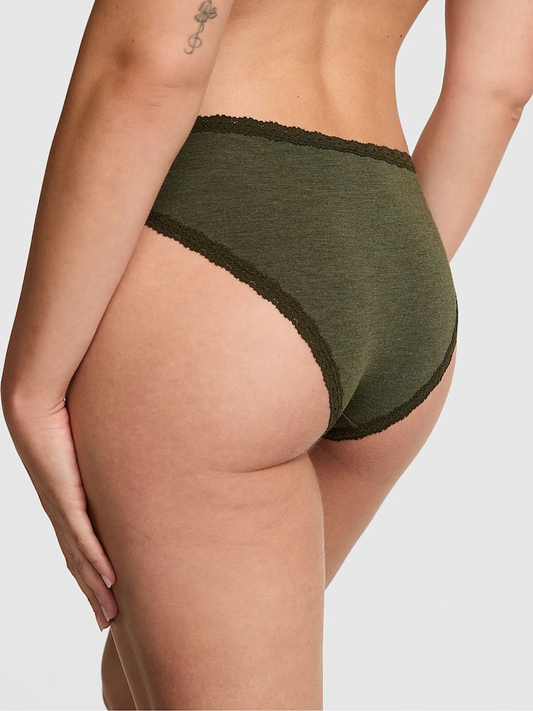 Victoria's Secret PINK Forest Green Cheeky Cotton Heather Lace Trim Knickers - Image 2 of 2 Victoria's Secret PINK Forest Green Cheeky Cotton Heather Lace Trim Knickers - Image 2 of 2