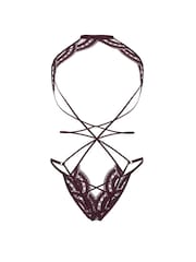Victoria's Secret Winter Wine Red Lace Embroidery Crotchless Open Cup Bodysuit - Image 3 of 4