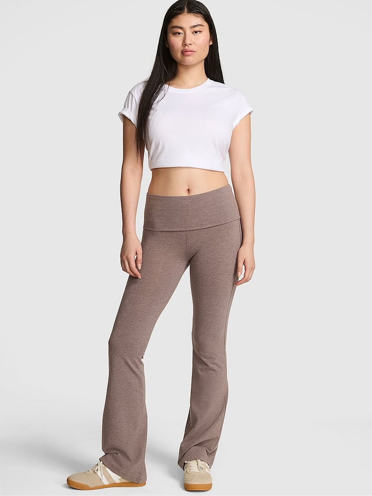 Victoria's Secret PINK Cocoa Heather Blush Brown Foldover Flares Leggings - Image 1 of 2 Victoria's Secret PINK Cocoa Heather Blush Brown Foldover Flares Leggings - Image 1 of 2