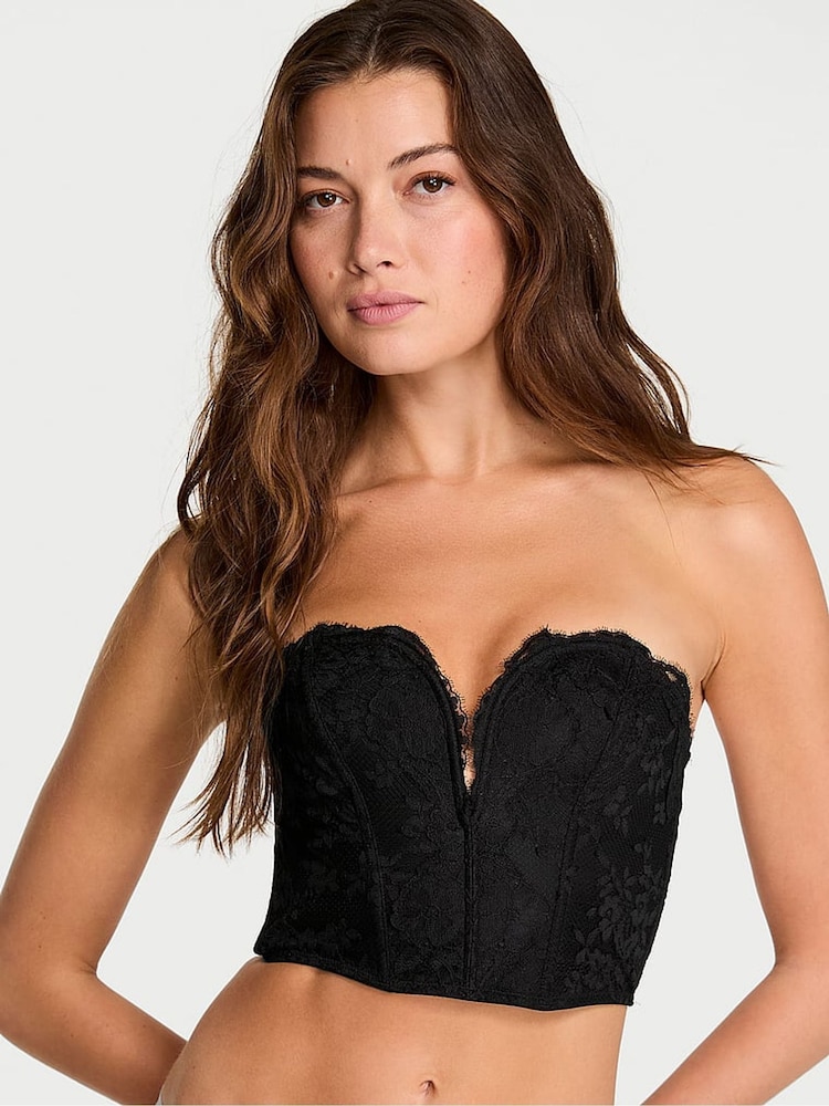 Victoria's Secret Black Lace Deep V Cropped Corset Top - Image 1 of 2 Victoria's Secret Black Lace Deep V Cropped Corset Top - Image 1 of 2