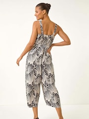 Roman Black Abstract Strappy Jumpsuit - Image 3 of 5