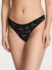 Victoria's Secret PINK Black Bow Print Thong Seamless Knickers - Image 1 of 2