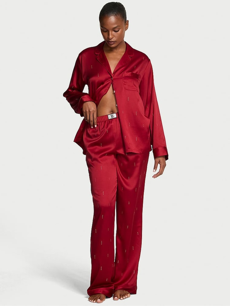 Victoria's Secret Red Waterfall Sequin Satin Shine Long Pyjamas Set - Image 1 of 2 Victoria's Secret Red Waterfall Sequin Satin Shine Long Pyjamas Set - Image 1 of 2