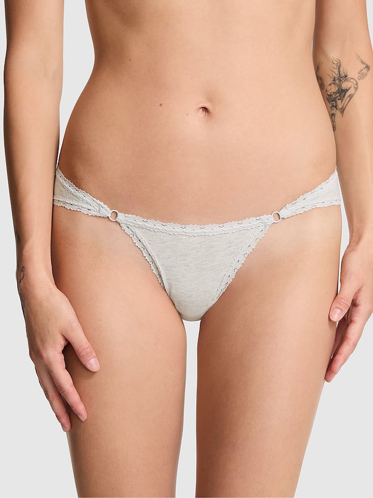 Victoria's Secret PINK Snow White Cheeky Cotton Heather Lace Trim Knickers - Image 1 of 3 Victoria's Secret PINK Snow White Cheeky Cotton Heather Lace Trim Knickers - Image 1 of 3