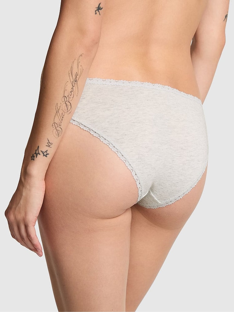 Victoria's Secret PINK Snow White Cheeky Cotton Heather Lace Trim Knickers - Image 2 of 3 Victoria's Secret PINK Snow White Cheeky Cotton Heather Lace Trim Knickers - Image 2 of 3