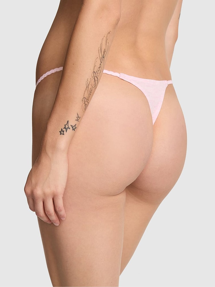 Victoria's Secret PINK Petal Pink Mini Scoop Thong Cotton Heather Lace Trim Knickers - Image 2 of 3 Victoria's Secret PINK Petal Pink Mini Scoop Thong Cotton Heather Lace Trim Knickers - Image 2 of 3