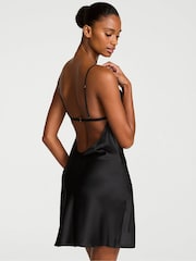 Victoria's Secret Black Satin Lace Trim Draped Slip Dress - Image 2 of 2