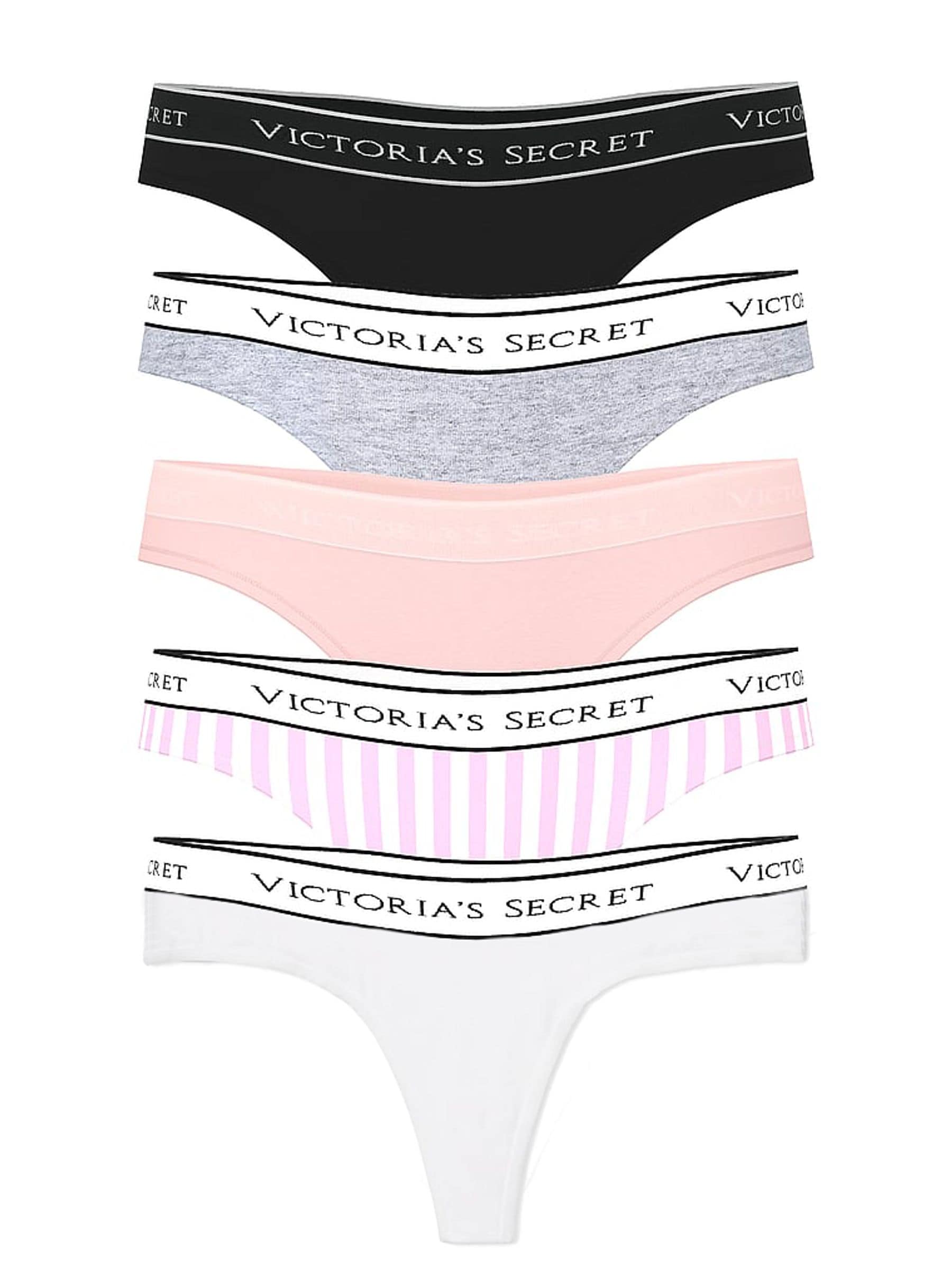 Victoria's Secret Black/Grey/Pink/White Thong Knickers 5 Pack