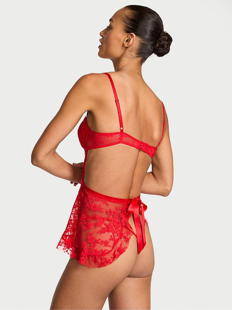 Victoria's Secret Bright Vermillion Red Twinkle Apron Lace Babydoll Set - Image 2 of 3 Victoria's Secret Bright Vermillion Red Twinkle Apron Lace Babydoll Set - Image 2 of 3