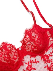 Victoria's Secret Bright Vermillion Red Twinkle Apron Lace Babydoll Set - Image 3 of 3