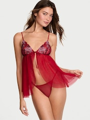Victoria's Secret Red Beautiful Bows Embroidery Babydoll Set - Image 1 of 2