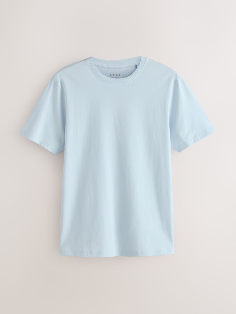 Ice Blue Slim Fit Essential Crew Neck Cotton T-Shirt - Image 1 of 3 Ice Blue Slim Fit Essential Crew Neck Cotton T-Shirt - Image 1 of 3