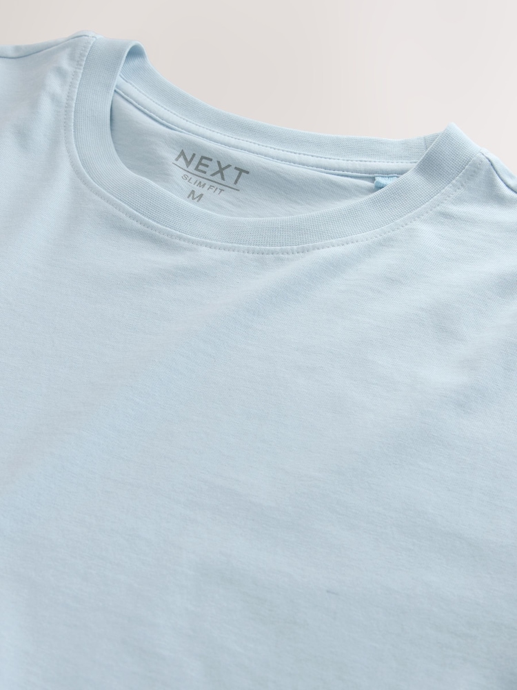 Ice Blue Slim Fit Essential Crew Neck Cotton T-Shirt - Image 3 of 3 Ice Blue Slim Fit Essential Crew Neck Cotton T-Shirt - Image 3 of 3